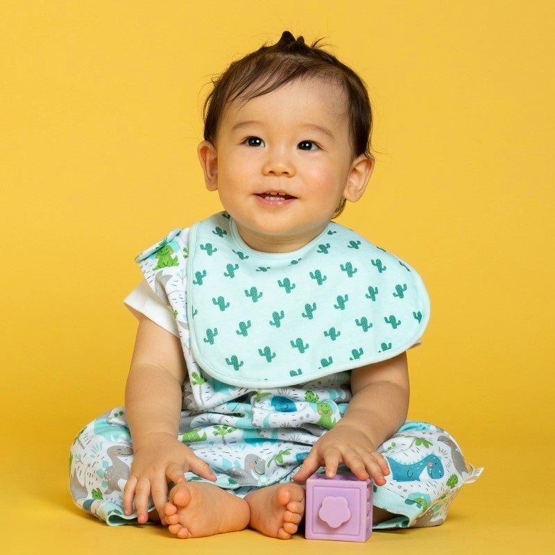 Cotton Pigs Organic Reversible Bib - Dino & Cactus