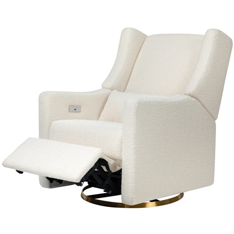 Babyletto Kiwi Electronic Recliner & Swivel Glider w/ USB Port - Ivory Boucle with Gold Base