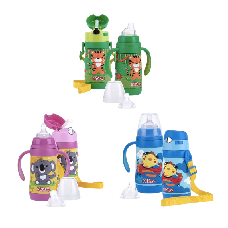 Nuby 3-Stage Stainless Steel Cup Set with 3D Sleeve 300ml