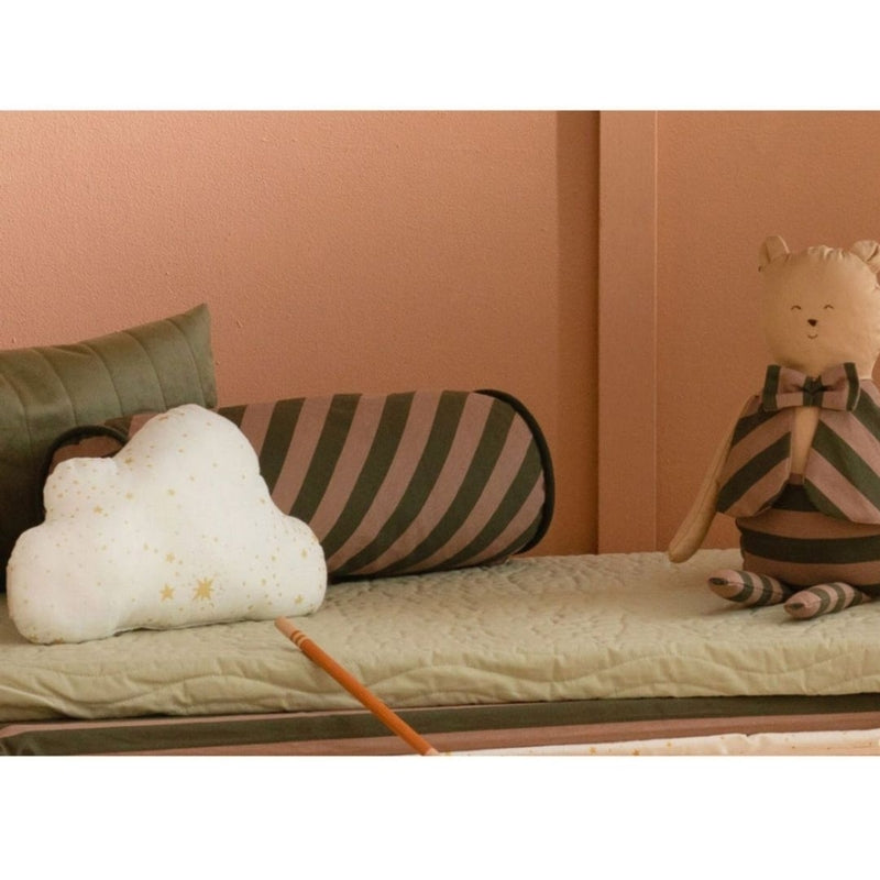 Nobodinoz Majestic Cylindric Cushion - Green Taupe Stripes