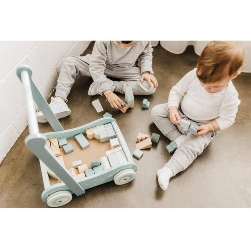 Bubble Wooden Baby Push Cart & Walker with 46 Building Blocks