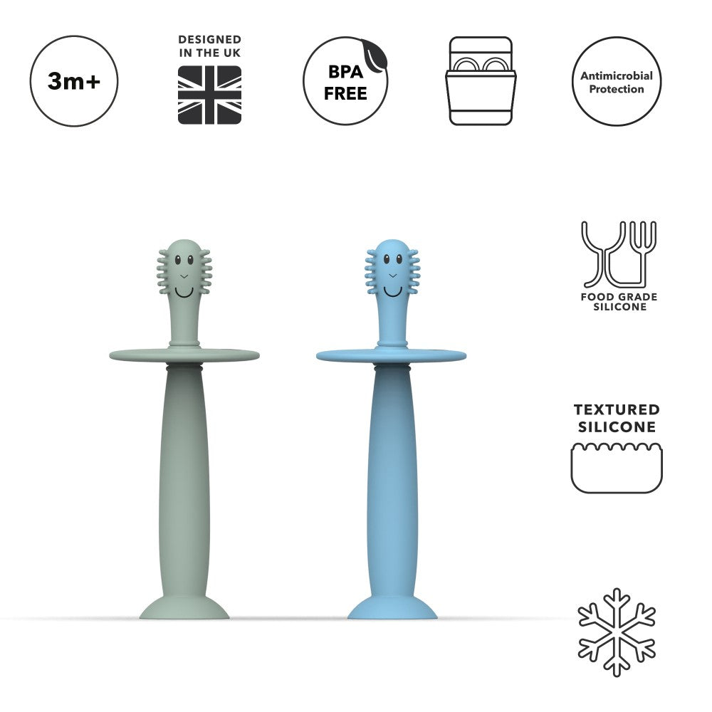 Matchstick Monkey Toothbrush With Stopper - Mint Green & Light Blue Matchstick Monkey