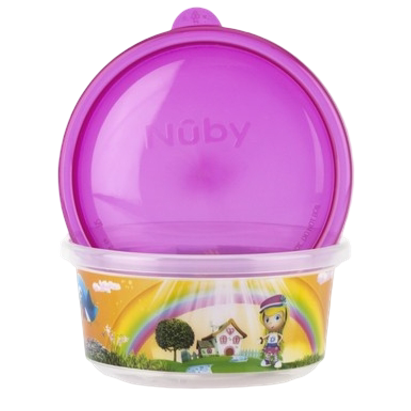 Nuby Wash or Toss Stackable Bowls with Lids (300ml x 6) - Girl