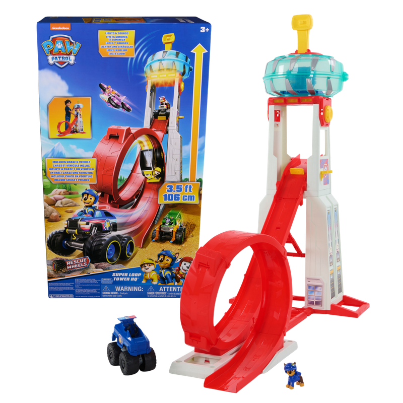 Paw Patrol Rescue Wheels Super Loop Tower HQ Playset (Includes Chase Figure and Chase Vehicle)