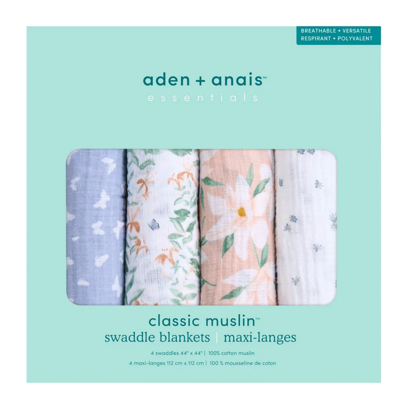 aden + anais Essentials Cotton Muslin Swaddles 4-Pack - Butterfly Garden