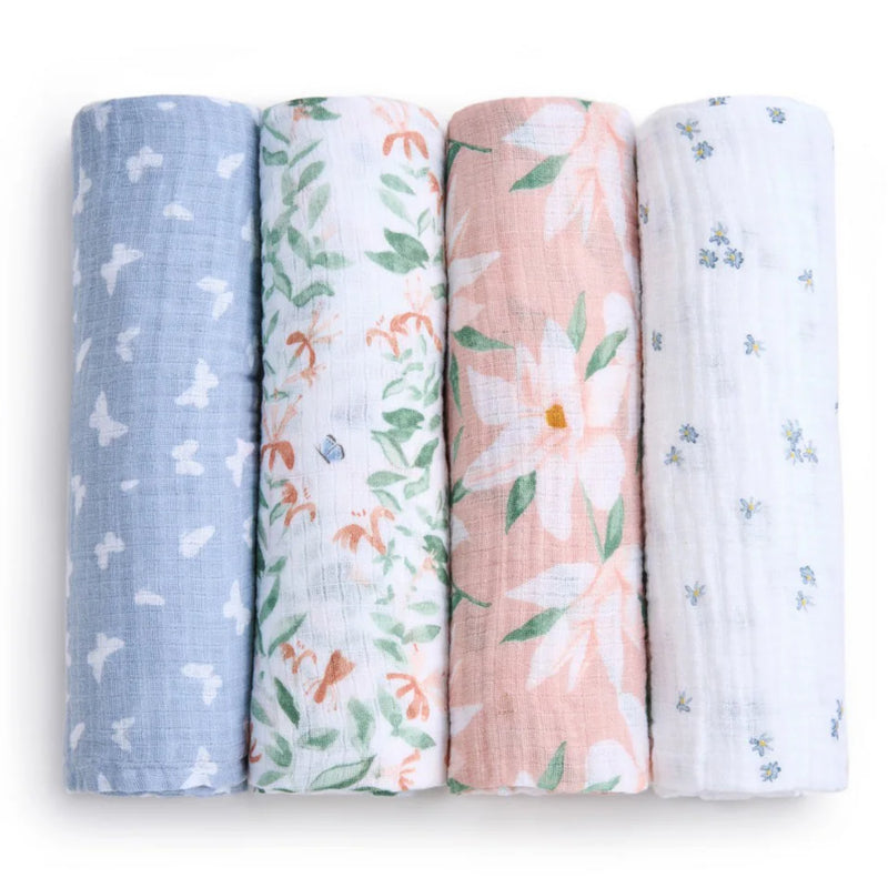 aden + anais Essentials Cotton Muslin Swaddles 4-Pack - Butterfly Garden