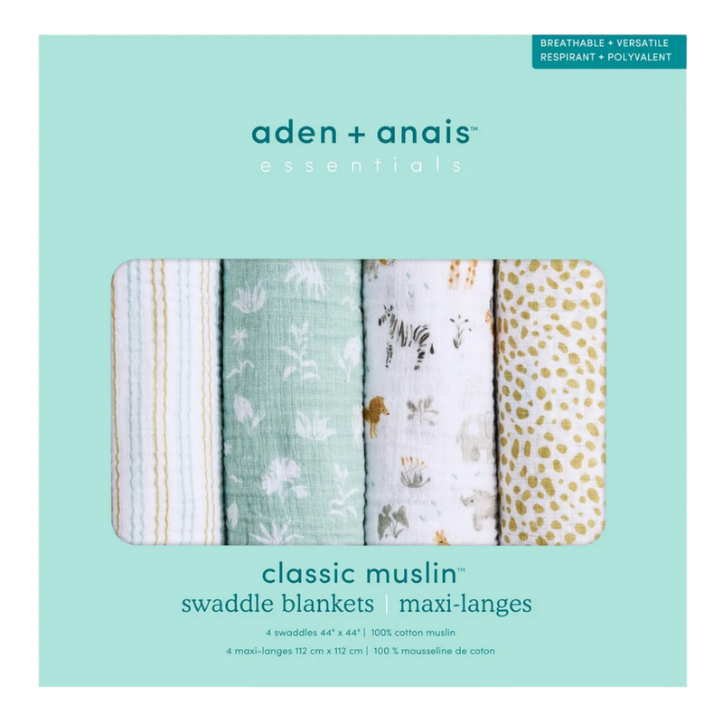 aden + anais Essentials Cotton Muslin Swaddles 4-Pack - Giraffe Safari