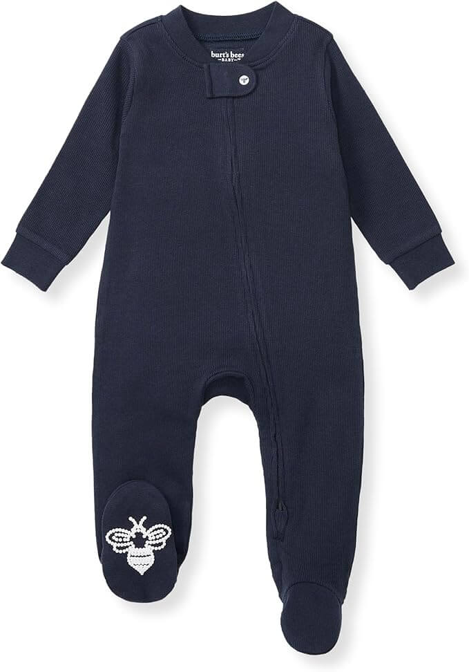 Burt's Bees Baby Boys Organic Cotton Sleep and Play Footed Pajamas - Midnight Solid Rib