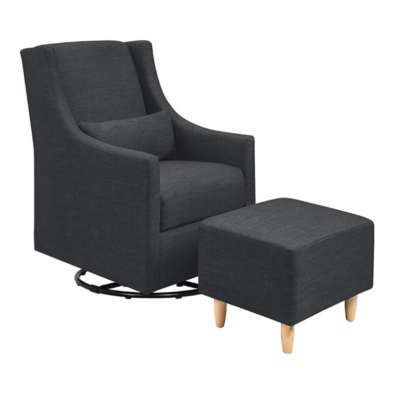 Babyletto Toco Swivel Glider & Ottoman - Coal Grey