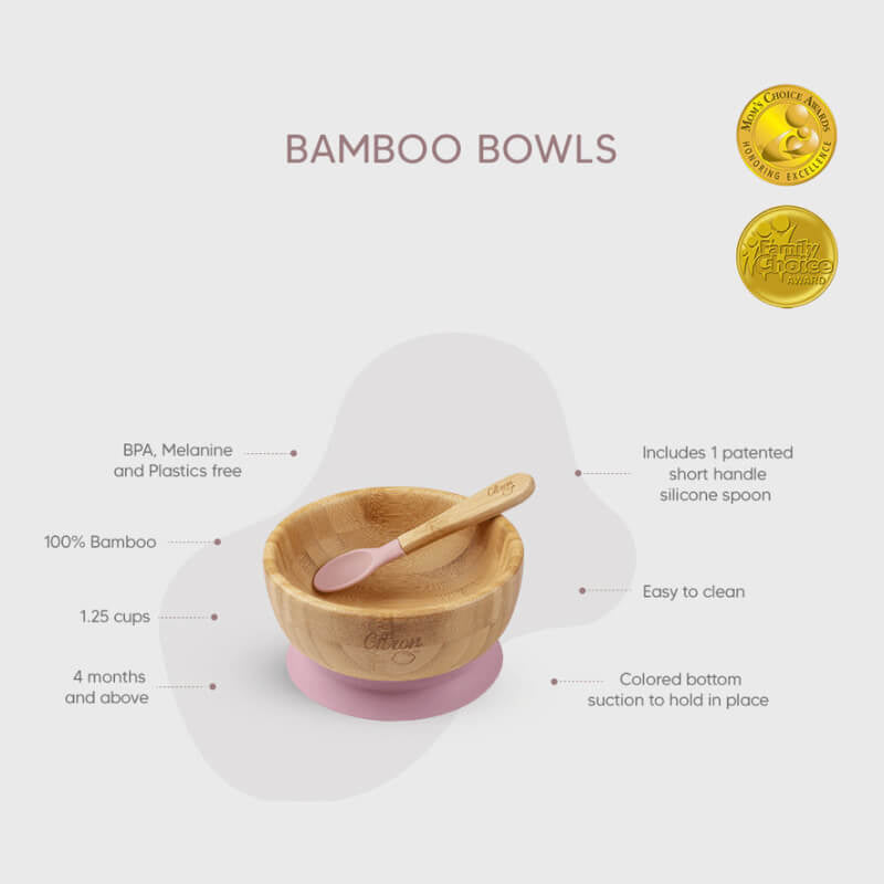 Citron Bamboo Bowl with Suction & Spoon - Blush Pink