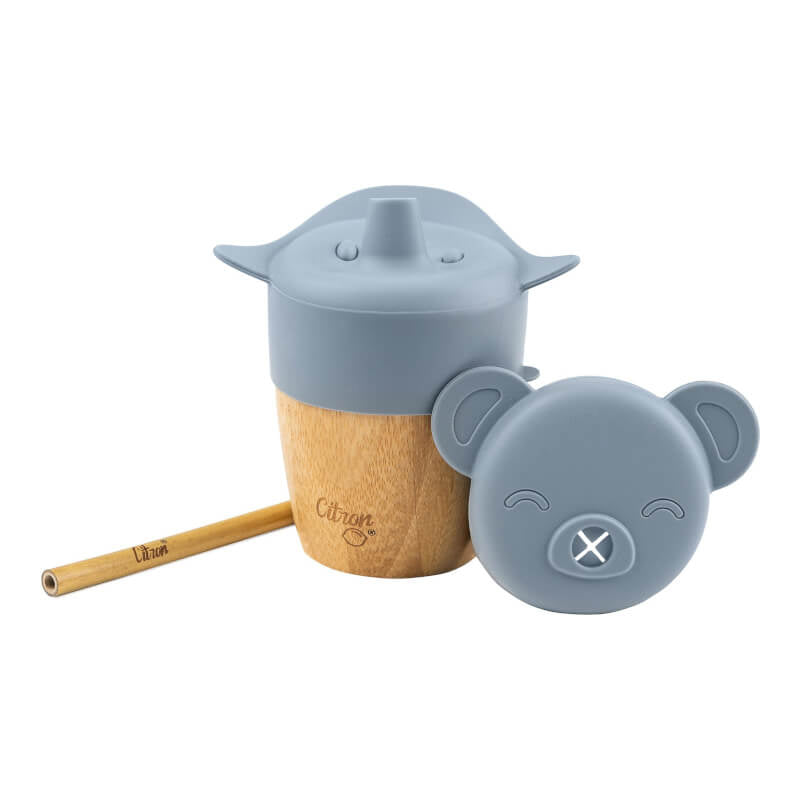 Citron Bamboo Cup with 2 Lids & Straw - Dusty Blue