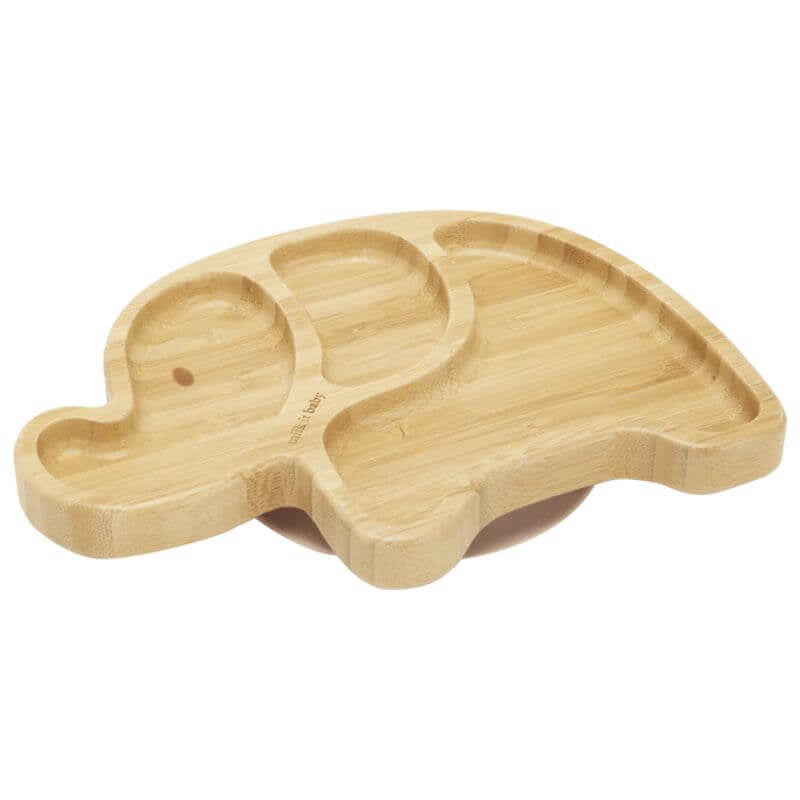 Milk It Baby Bamboo Elephant Suction Plate & Fork Set - Dusty Pink