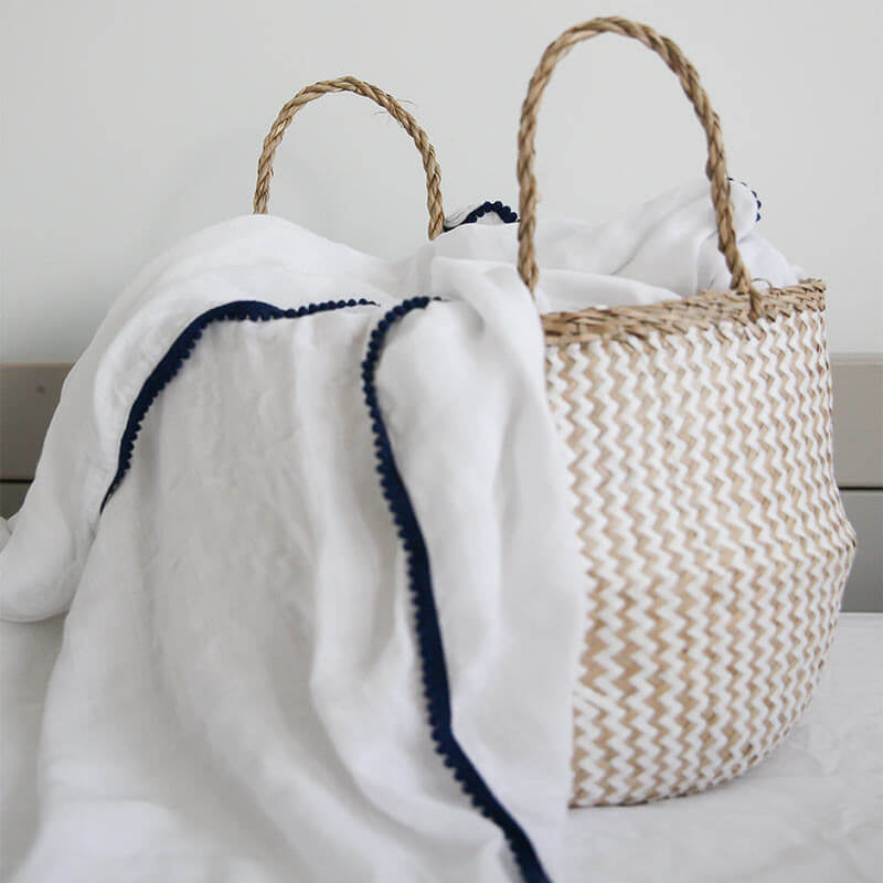 Malabar Baby Bamboo Pom Pom Swaddle - Navy