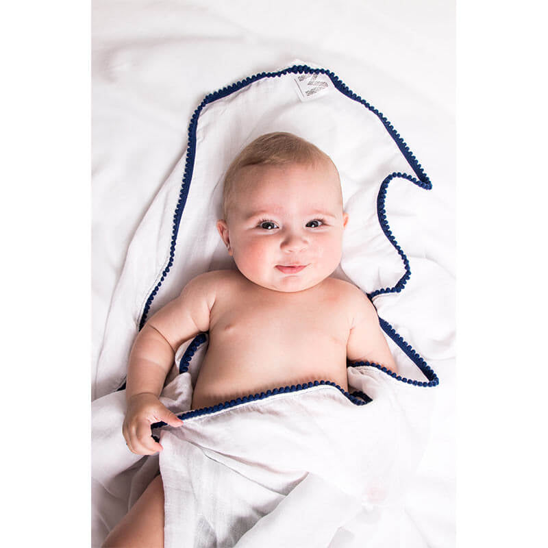 Malabar Baby Bamboo Pom Pom Swaddle - Navy