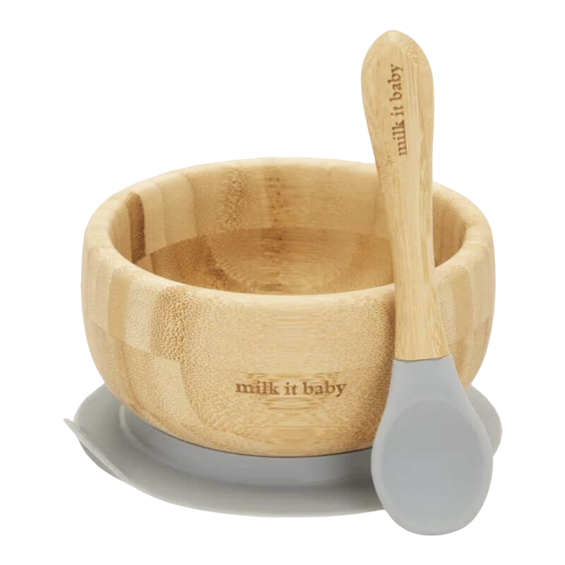 Milk It Baby Bamboo Suction Baby Bowl & Spoon Set - Berry Blue