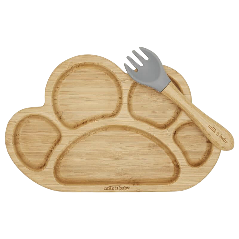 Milk It Baby Bamboo Tiger Paw Suction Plate & Fork Set - Berry Blue
