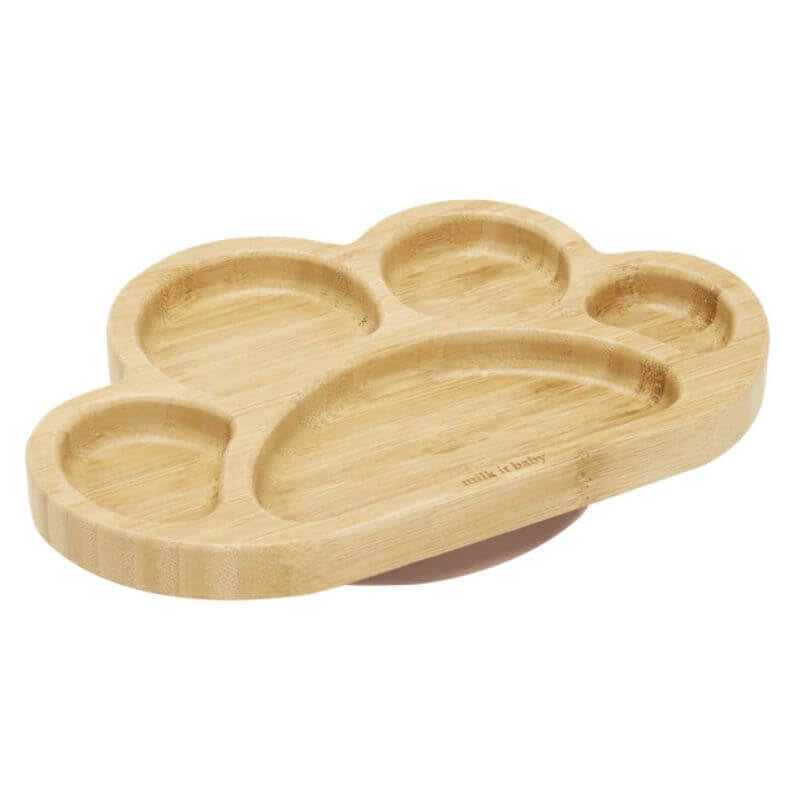 Milk It Baby Bamboo Tiger Paw Suction Plate & Fork Set - Dusty Pink
