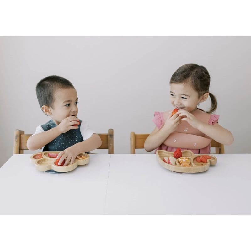 Milk It Baby Bamboo Tiger Paw Suction Plate & Fork Set - Dusty Pink