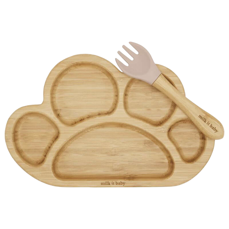 Milk It Baby Bamboo Tiger Paw Suction Plate & Fork Set - Dusty Pink