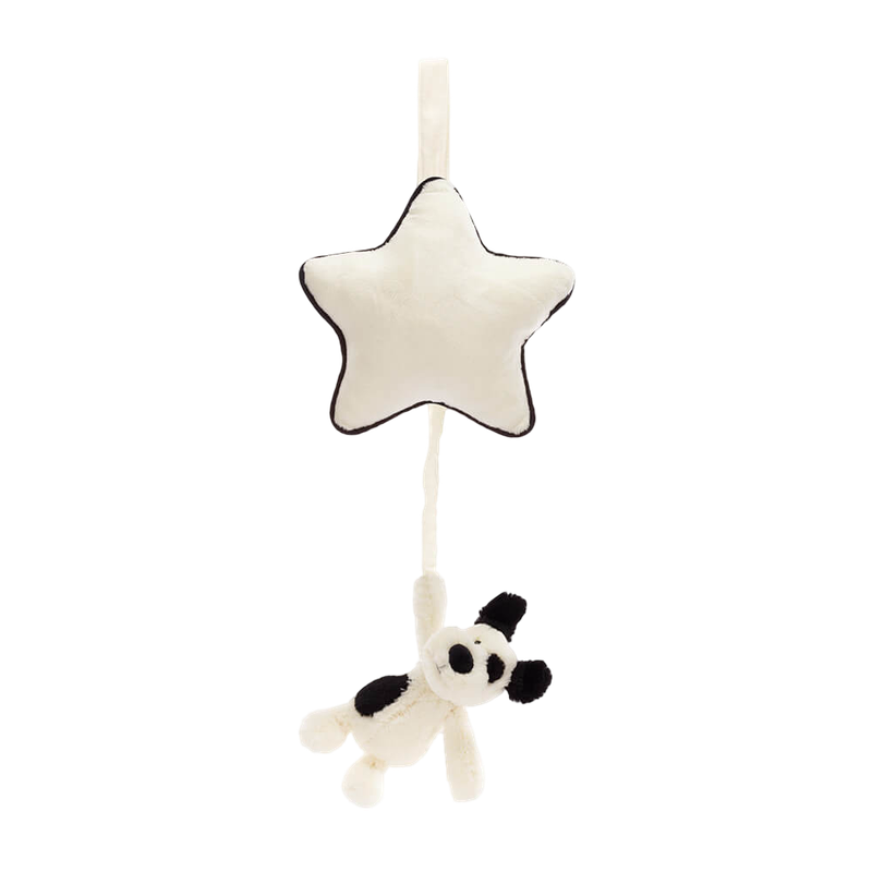 Jellycat Bashful Black & Cream Puppy Musical Pull 30x20cm