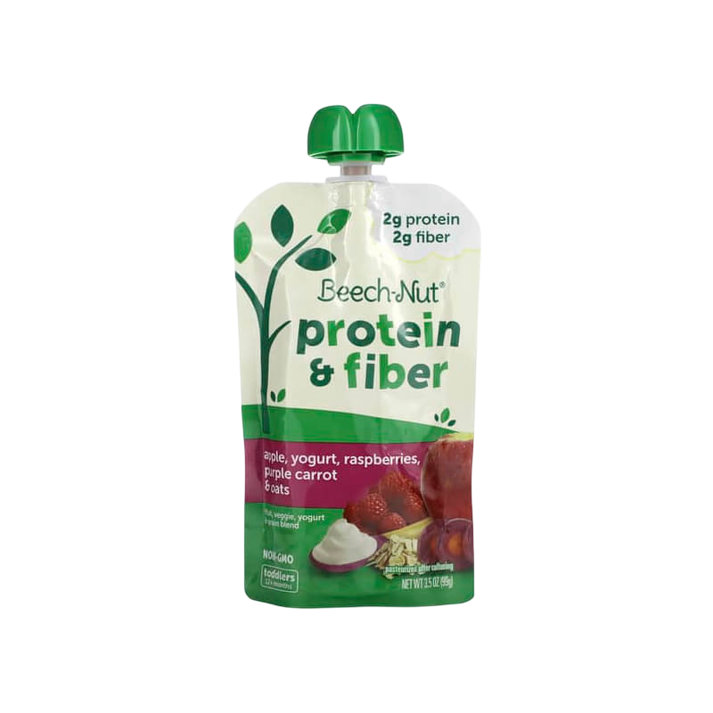 Beech-Nut Fruit Veggie Yogurt & Grain Blend Protein & Fiber 12+ Months Apple Yogurt Raspberries Purple Carrot & Oats 3.5 oz (99 g)