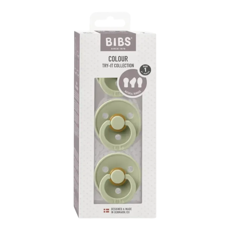 BIBS Colour Try-It Collection Round/Symmetrical/Anatomical Latex Pacifier (3-Pack)