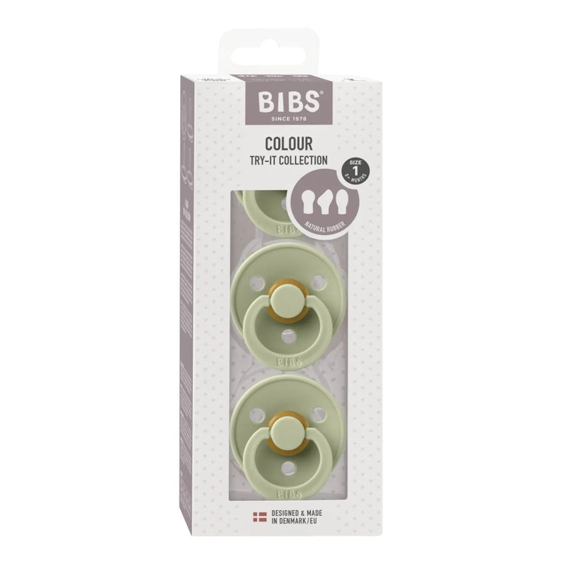 BIBS 彩色試用系列圓形/對稱/符合人體工學的乳膠安撫奶嘴(3個裝)