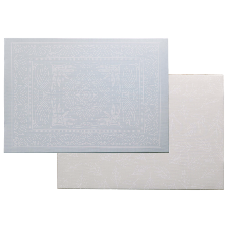 Milk It Baby Boho Blue and Beige Leaf Reversible Playmat