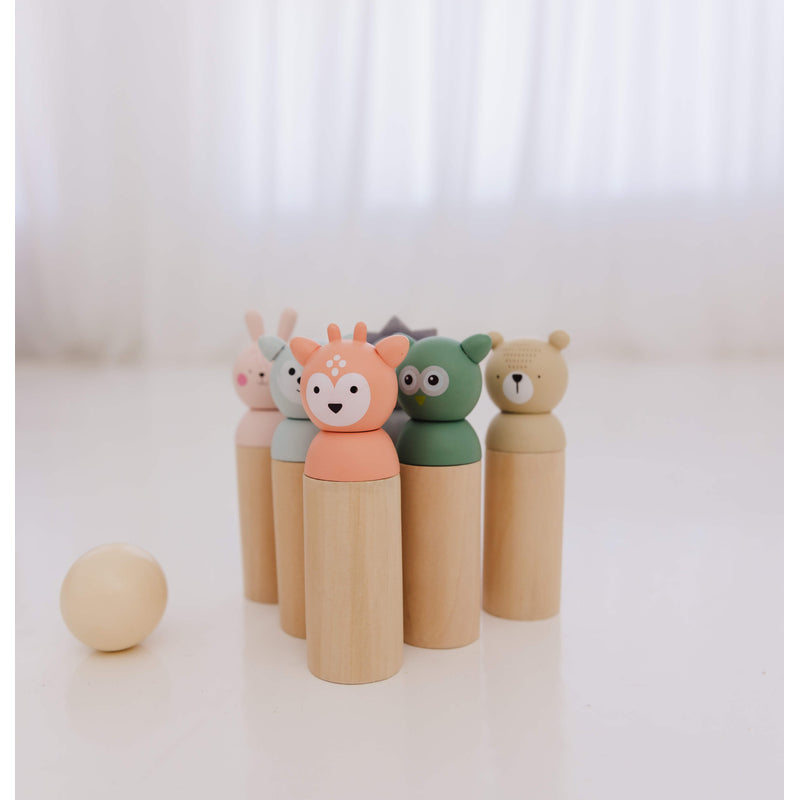 泡泡木製動物保齡球套裝