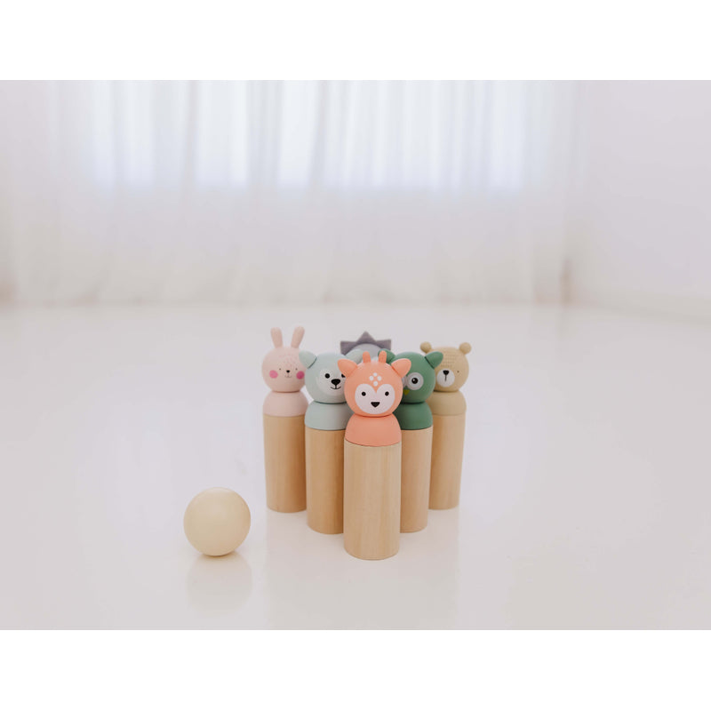 泡泡木製動物保齡球套裝