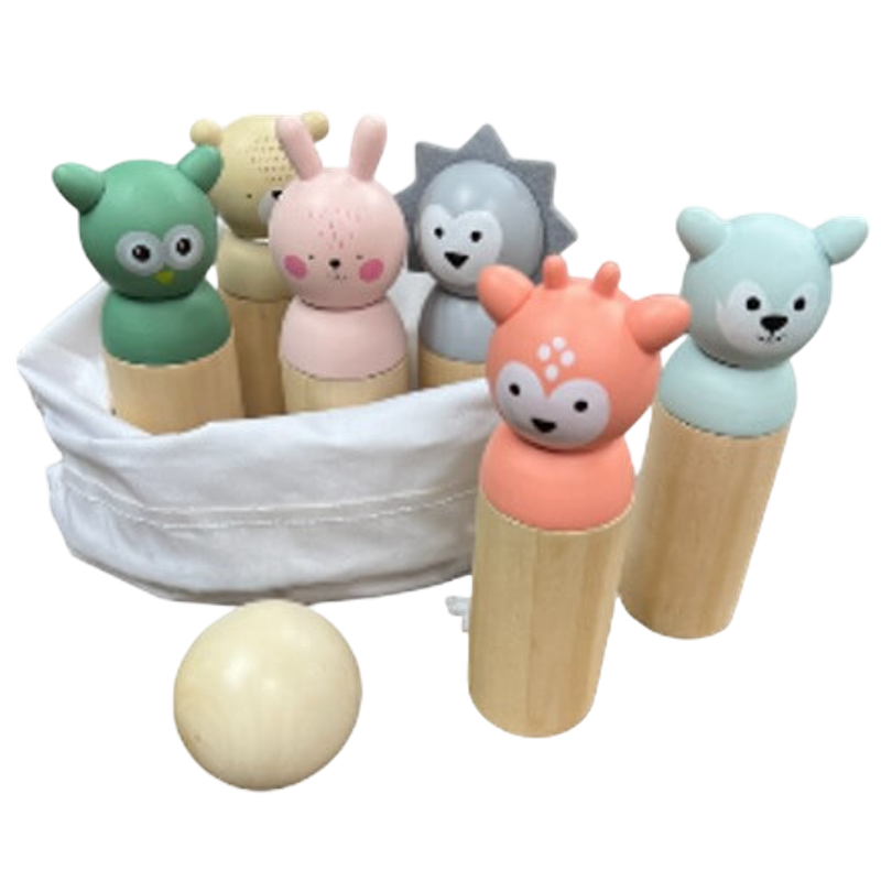 泡泡木製動物保齡球套裝