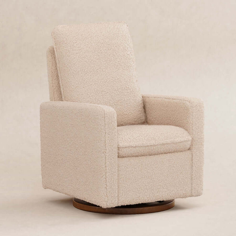 Babyletto Cali Pillowback Swivel Glider - Chai Shearling with Dark Wood Base Babyletto