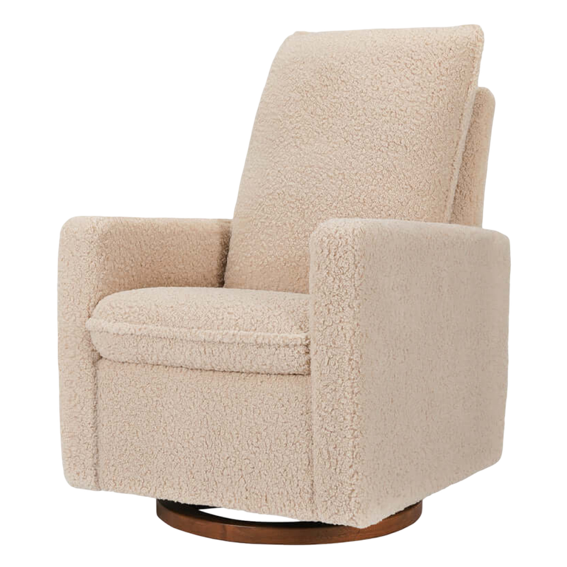 Babyletto Cali Pillowback Swivel Glider - Chai Shearling with Dark Wood Base Babyletto
