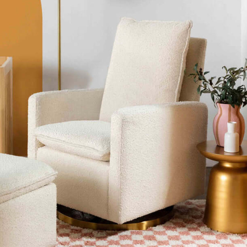 Babyletto Cali Pillowback Swivel Glider - Ivory Boucle with Gold Base
