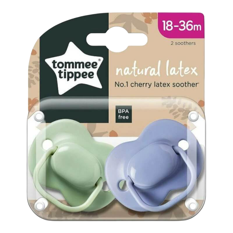 Tommee Tippee Cherry Latex Soother 18-36m (Twin Pack) - Green/Purple