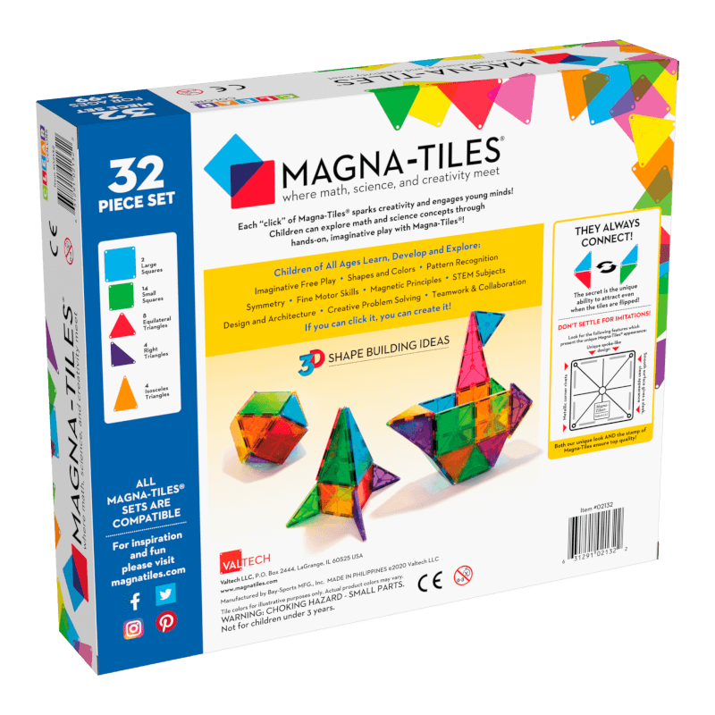 Magna-Tiles 經典透明彩色磁力片 32 片裝