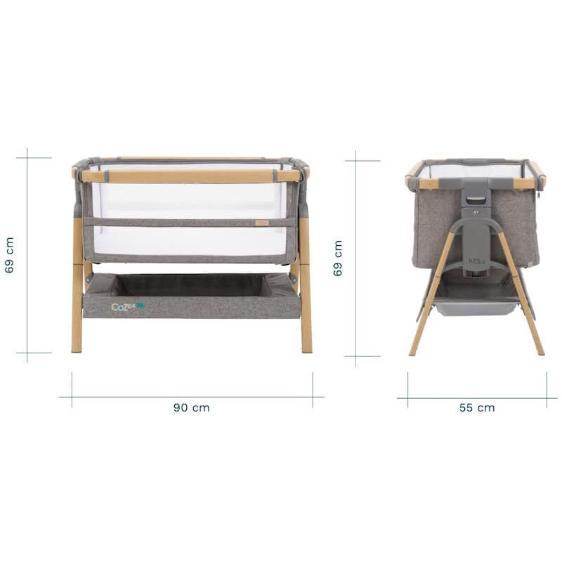 Tutti Bambini Cozee XL Bedside Crib & Cot - Oak and Charcoal