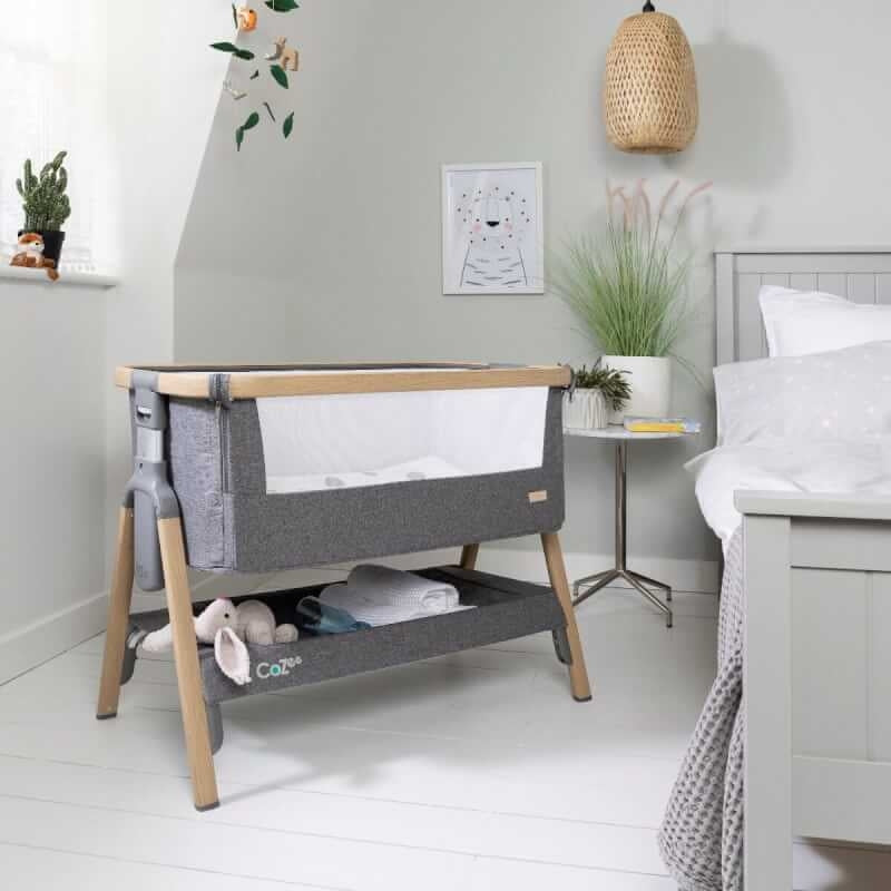 Tutti Bambini Cozee XL Bedside Crib & Cot - Oak and Charcoal
