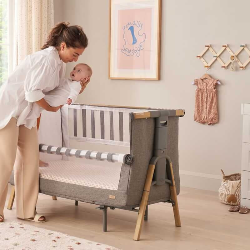 Tutti Bambini Cozee XL Bedside Crib & Cot - Oak and Charcoal