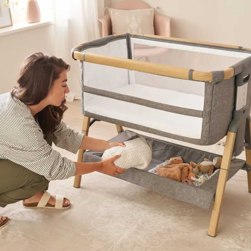Tutti Bambini Cozee XL Bedside Crib & Cot - Oak and Charcoal