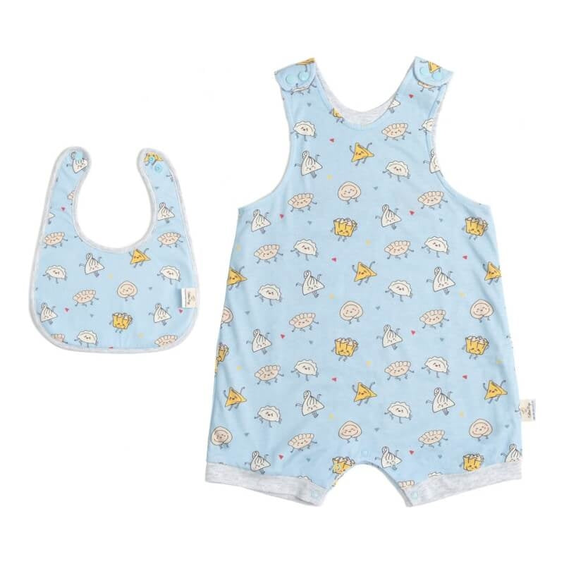 Cotton Pigs Dancing Dumplings Romper Bib Gift Set