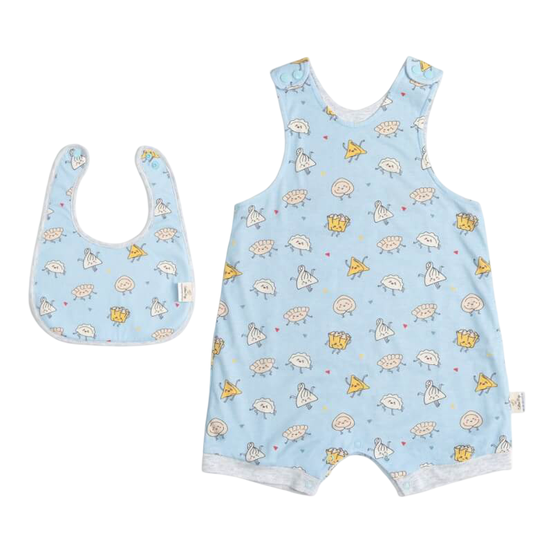 Cotton Pigs Dancing Dumplings Romper Bib Gift Set