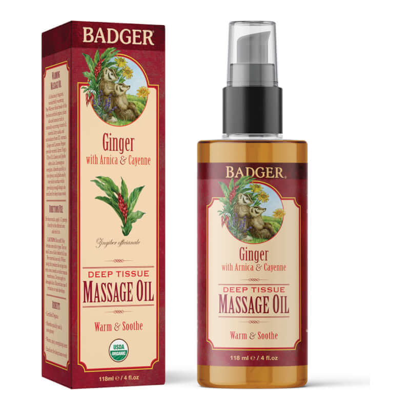 Badger Deep Tissue Massage Oil Ginger with Arnica & Cayenne