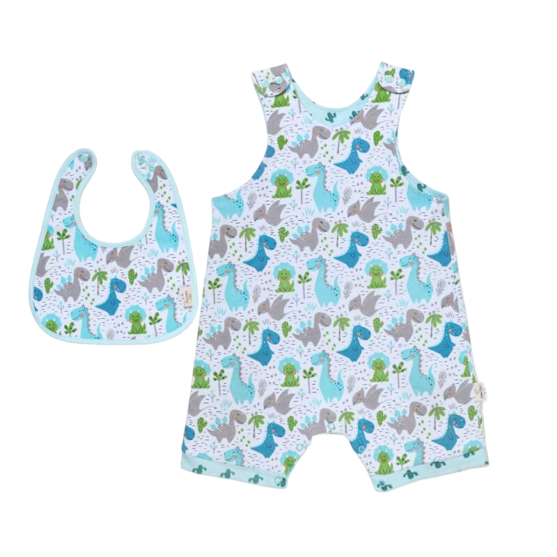 Cotton Pigs Dino and Cactus Reversible Bib Set