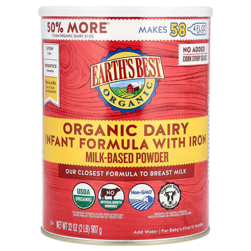 Earth's Best Organic Dairy Infant Formula with Iron For Babys First 12 Months 907g