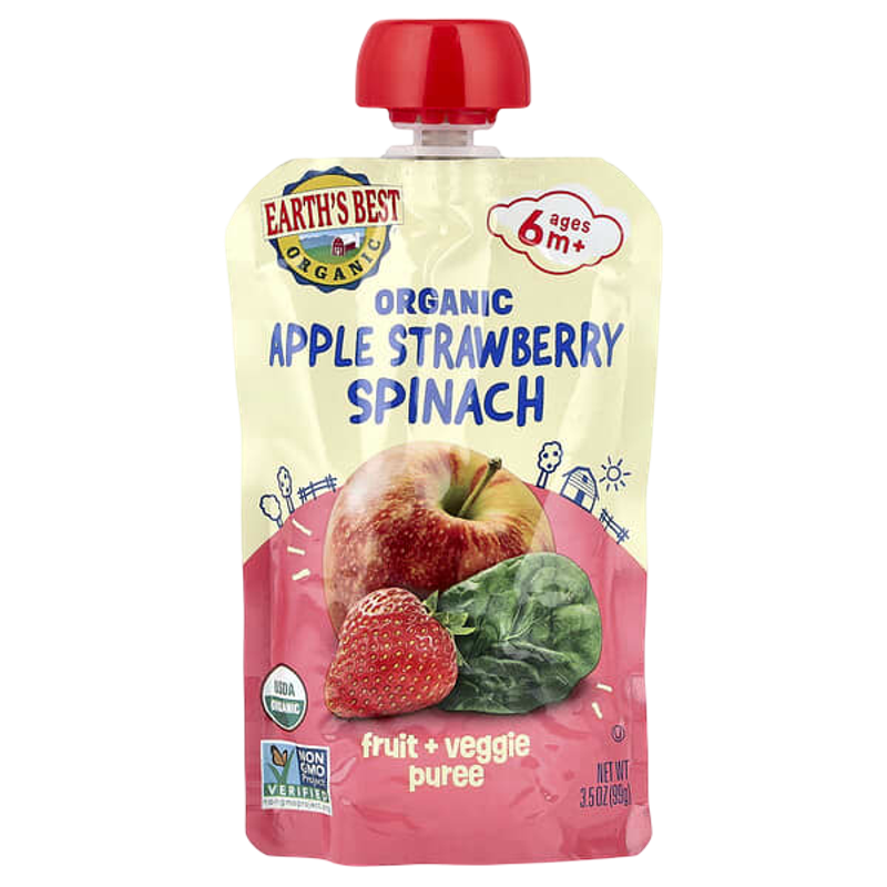 Earth's Best Organic Fruit + Veggie Puree 6+ Months Apple Strawberry Spinach 99g