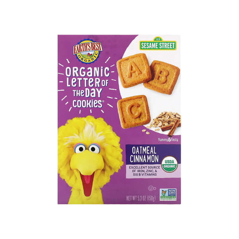 Earth's Best Sesame Street Organic Letter of The Day Cookies 2+ Years Oatmeal Cinnamon 150g
