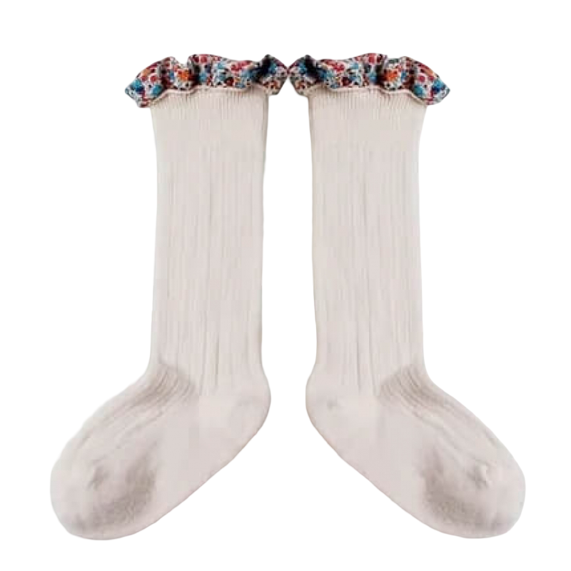 Collegien Elisabeth-Liberty Ruffle Knee-Highs Socks - Cream