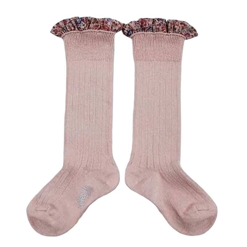 Collegien Elisabeth-Liberty Ruffle Knee-Highs Socks - Rose Pink
