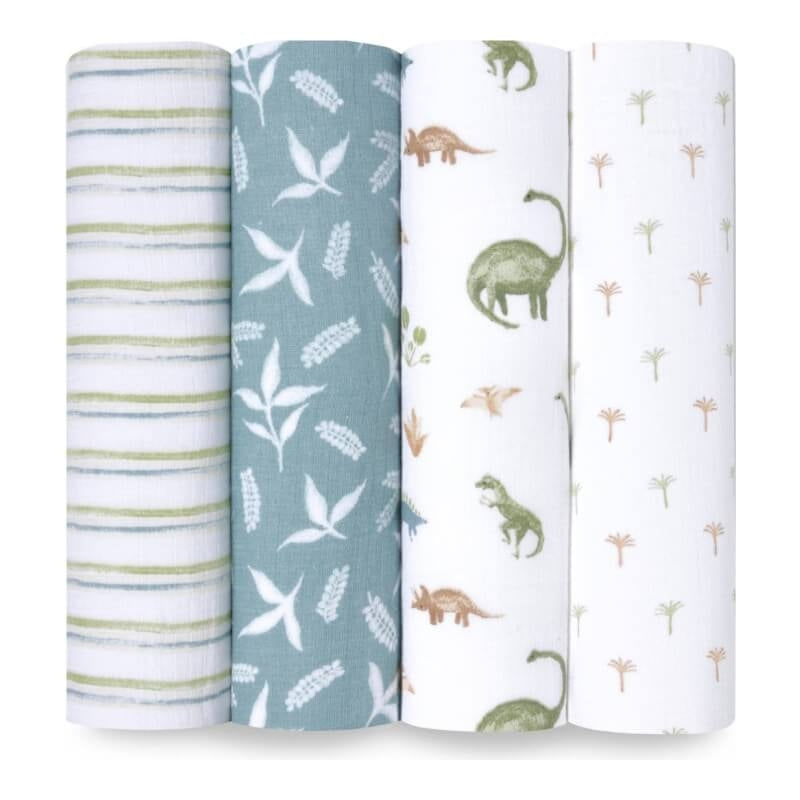 aden + anais Essentials Cotton Muslin Swaddles 4-Pack - Dino Jungle